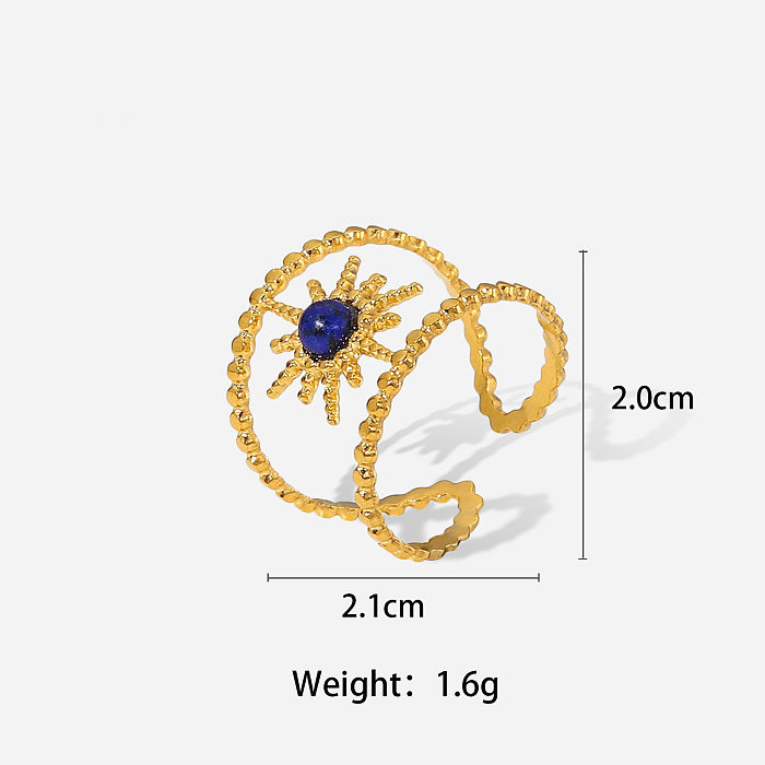 Fashion Retro Geometric Inlaid Zirconium 18K Gold Eight Awn Star Stainless Steel Ring