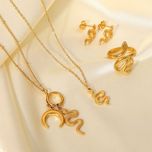 Boucles d'oreilles pendantes en forme de serpent en acier inoxydable en or 18 carats rétro à la mode bague en acier au titane