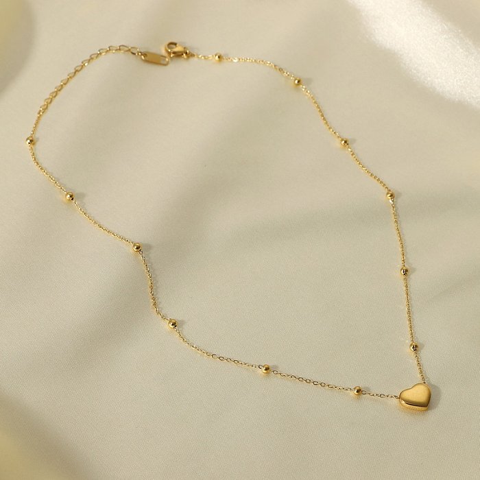 Novo colar de pingente em forma de coração de corrente de contas redondas de joias de aço inoxidável