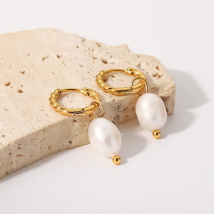 Pendientes de gota de acero inoxidable geométricos de moda Pendientes de acero inoxidable con perlas chapadas en oro