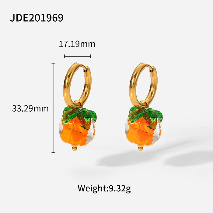 creative cute glass beads persimmon pendant 18K gold stainless steel earrings