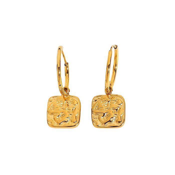 rectangular embossed pendant goldplated stainless steel earrings