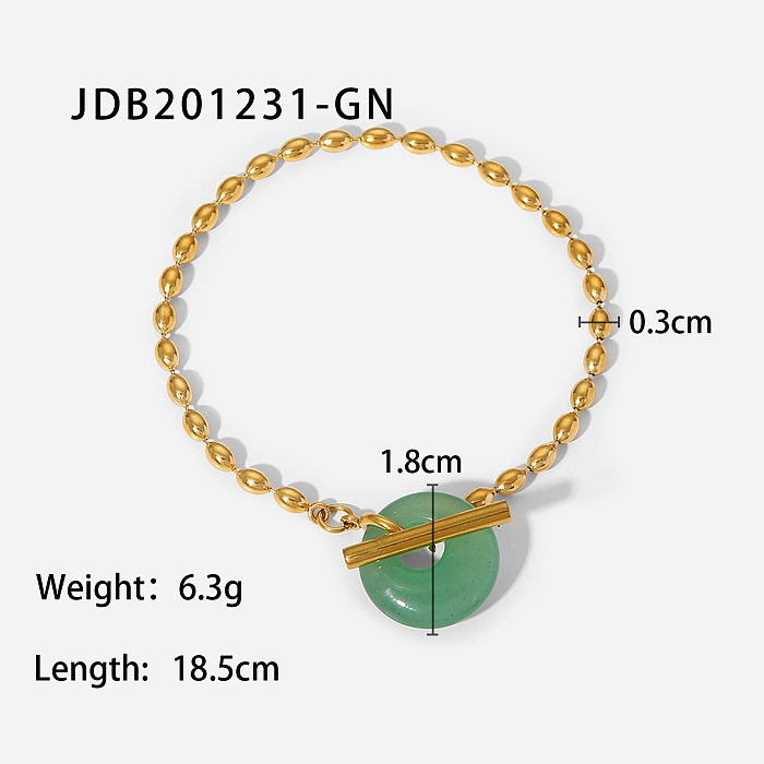 Bracelet en acier inoxydable avec pierre naturelle et chaîne de perles ovales plaquées or 18 carats rétro