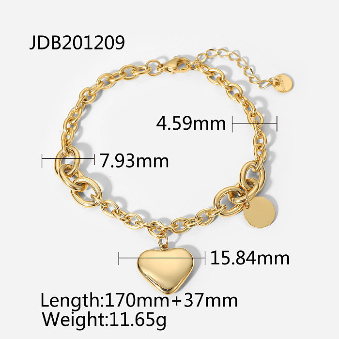 New 14K Gold Chain Round Brand hHeart shaped Pendant Stainless Steel Bracelet Jewelry
