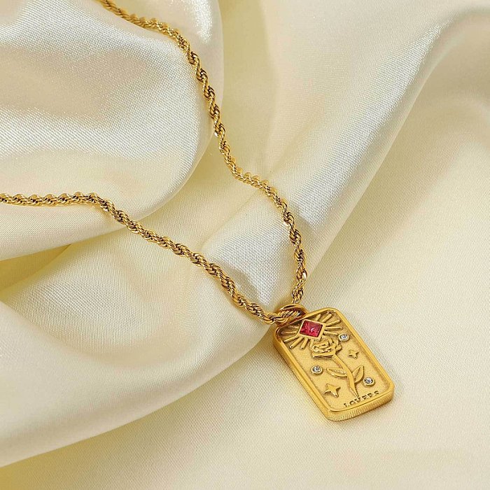 Européen et américain les mêmes bijoux de collier de pendentif de fleur de diamant en relief rectangulaire en or 18 carats