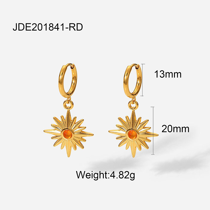fashion 18K goldplated stainless steel natural stone eightpointed star earrings