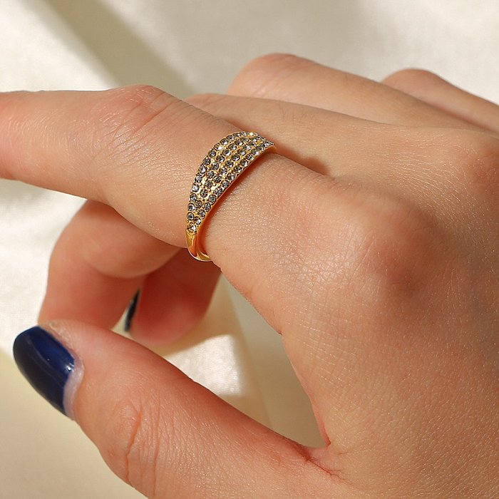 Fashion Geometric Stainless Steel Rings Gold Plated Zircon Stainless Steel Rings