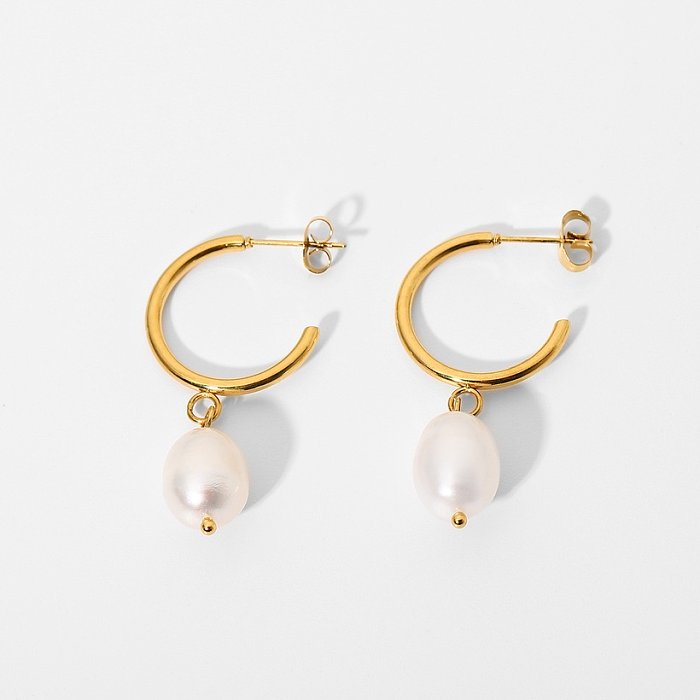 European and American Ins Internet Hot New Earrings 18K GoldPlated Stainless Steel C Shaped Circle Geometric Pearl Earrings Jewelry Ladies