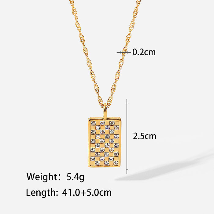 WomenS Retro Fashion Square Stainless Steel Zircon Necklace Plating Stainless Steel Necklaces