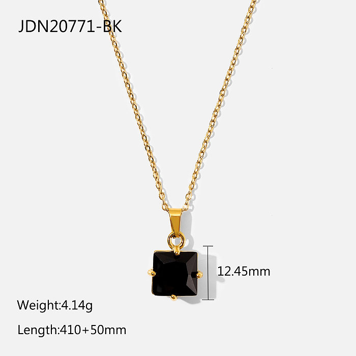 European and American pendant necklace stainless steel large square zirconium pendant necklace