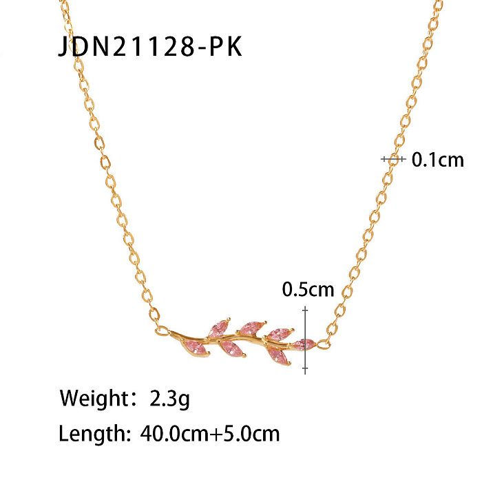 Elegant Leaf Titanium Steel Necklace Plating Rhinestones Stainless Steel Necklaces