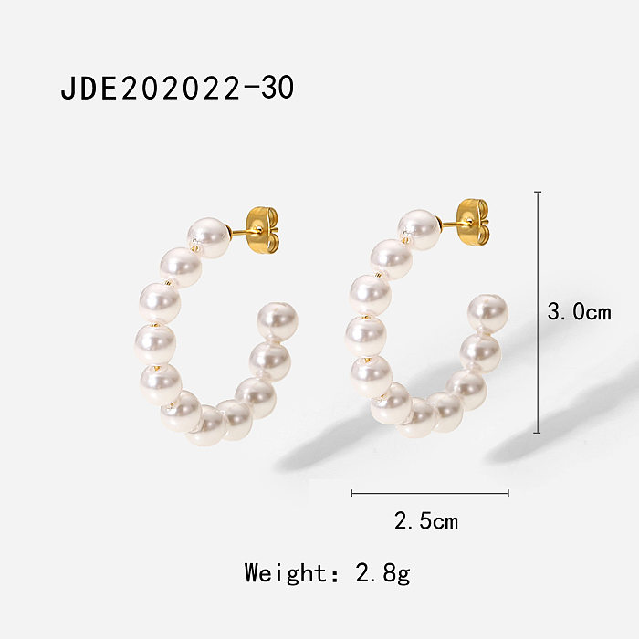 Nuevos pendientes de mujer en forma de perla de 18 mm de acero inoxidable de oro de 30 quilates