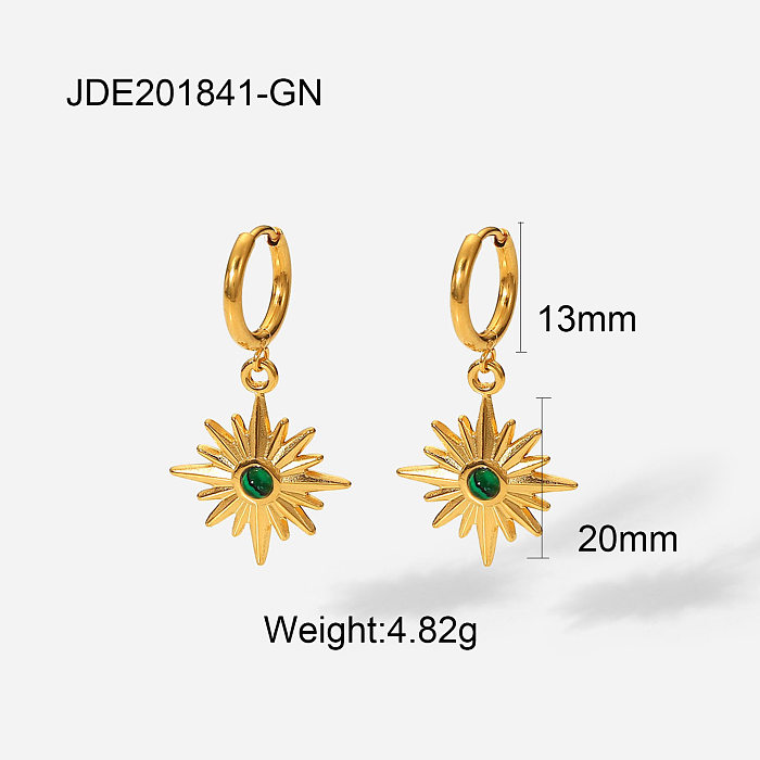 fashion 18K goldplated stainless steel natural stone eightpointed star earrings