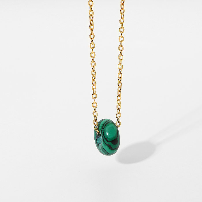 Atacado jóias malaquita verde pingente redondo colar de aço inoxidável jóias
