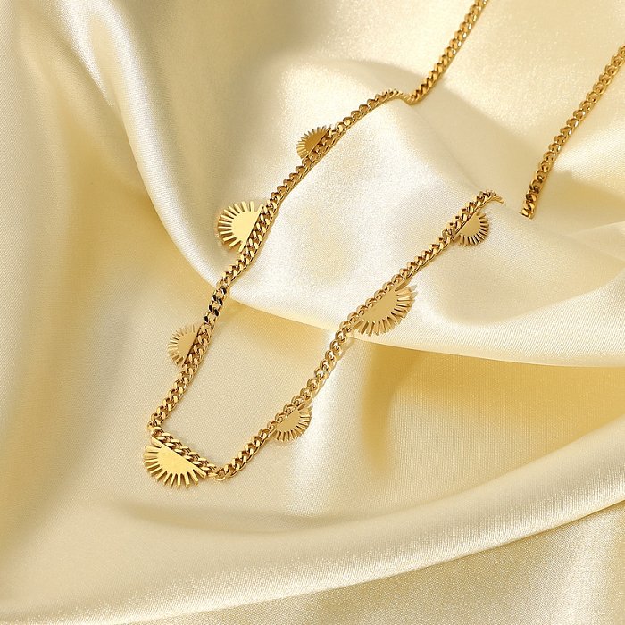 retro 18K goldplated stainless steel sun tassel Cuban chain necklace