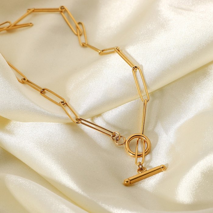 Vintage 18 Karat Gold OT Schnalle Flaches Rechteck Kettenglied Edelstahl Halskette Großhandel Schmuck