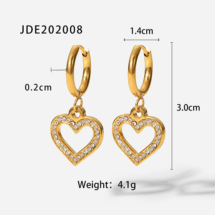 Fashion 18K gold stainless steel hollow heartshaped zircon heartshaped pendant earrings