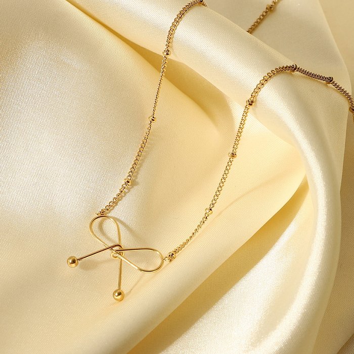 new stainless steel 14K gold bow pendant necklace collarbone chain