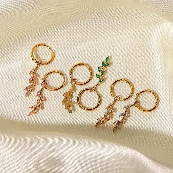 Boucles d'oreilles pendantes en acier inoxydable avec feuilles de mode Boucles d'oreilles en acier inoxydable avec zircon