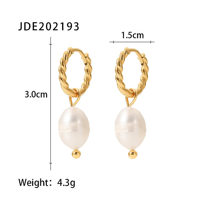 Fashion Geometric Stainless Steel Drop Earrings Gold Plated Pearl Stainless Steel Earrings
