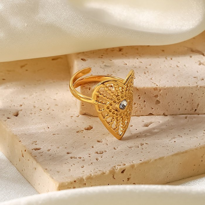 Art- und Weiseherz-Form-Augen-Edelstahl-offener Ring-Gold überzog Zirkon-Edelstahl-Ringe