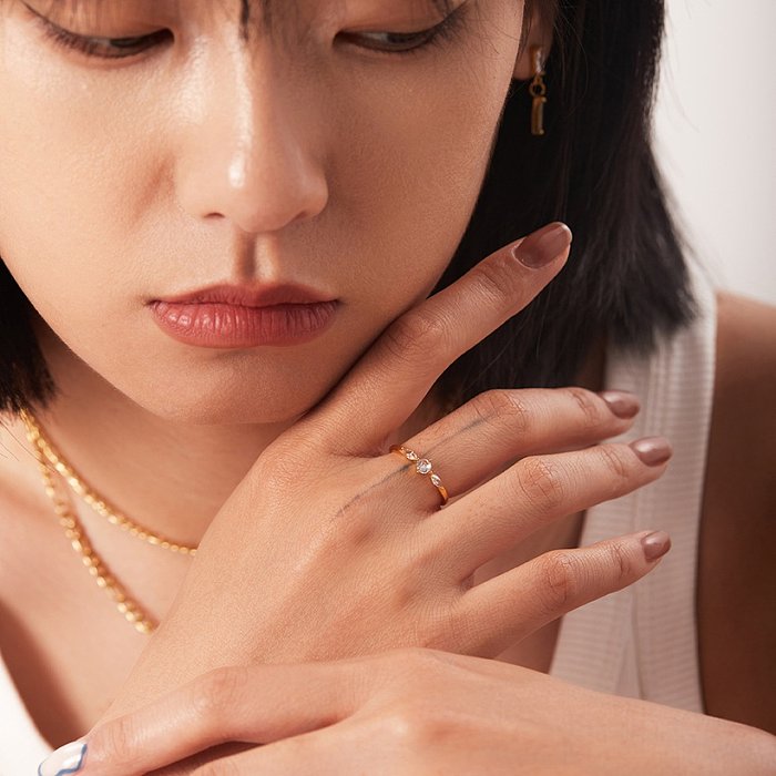 Fashion Geometric Stainless Steel Open Ring Plating Zircon Stainless Steel Rings