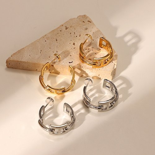 Boucles d'oreilles chaîne de mode dames en acier inoxydable lisse chaîne rectangulaire boucles d'oreilles créoles en forme de C