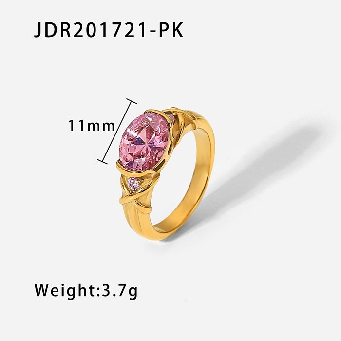 Fashion Wedding Jewelry 18K Gold Plated Stainless Steel Large Oval Zircon Ring