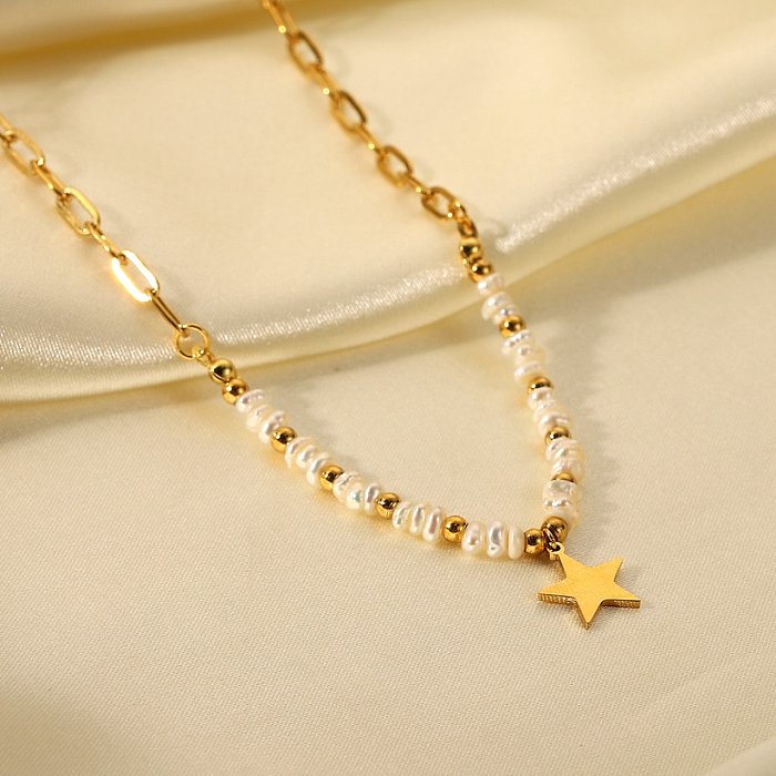 Art und Weise 18 Karat vergoldeter Edelstahl-Stern-Anhänger-Perlenperlen, die Halskette nähen