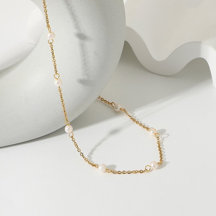 new 18K goldplated stainless steel pearl chain necklace