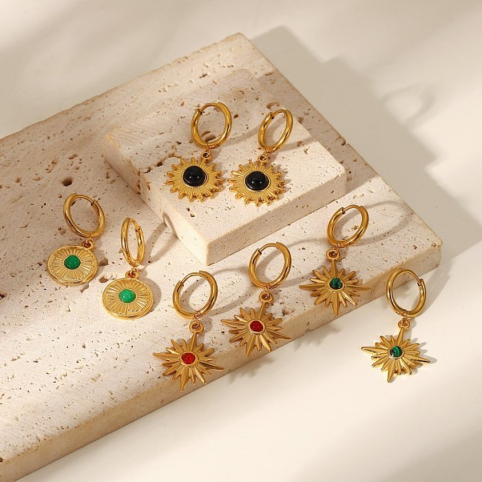 brincos de estrela de oito pontas de pedra natural de aço inoxidável banhado a ouro 18k fashion