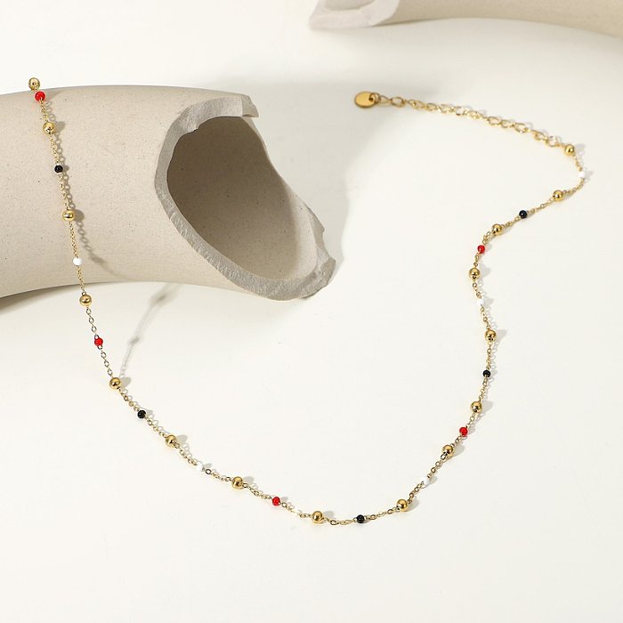 Neue rot-weiße und schwarze Farbe tropfende Ölkugelkette 18 Karat Gold-Edelstahl-Halskette