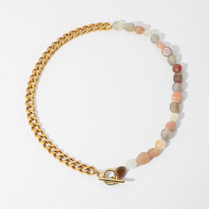 bijoux en gros bijoux de collier en acier inoxydable de chaîne d'épissure de perles de pierre naturelle colorée