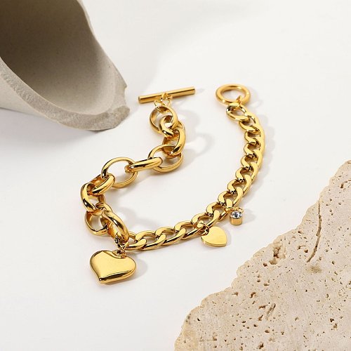 Chaîne Cubaine Chaîne Ovale Double Amour Petit Pendentif Zirconium Rond OT Fermoir Bracelet Bracelet En Acier Inoxydable