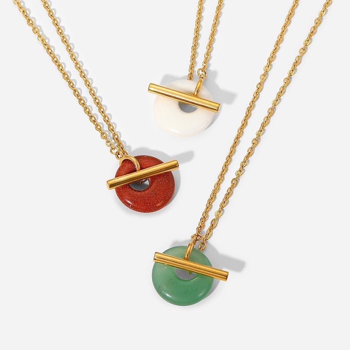 Mode-Kugelkette Naturstein Anhänger 18 Karat Gold Edelstahl OT Schnalle Halskette