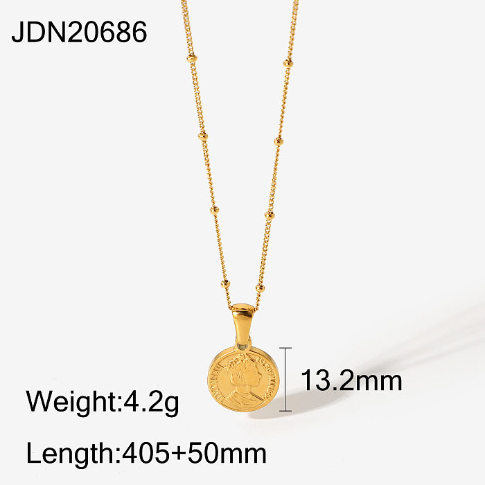 خمر مجوهرات الفولاذ المقاوم للصدأ 18K الذهب حبة سلسلة الزائدية الملكة إليزابيث القرص عملة قلادة قلادة