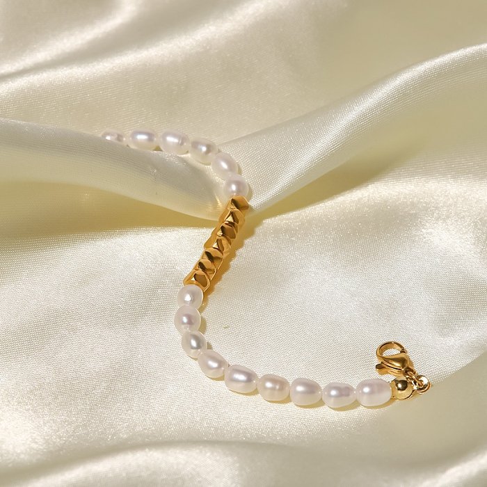 Bracelets en acier inoxydable géométriques élégants Bracelets en acier inoxydable avec perles plaquées or