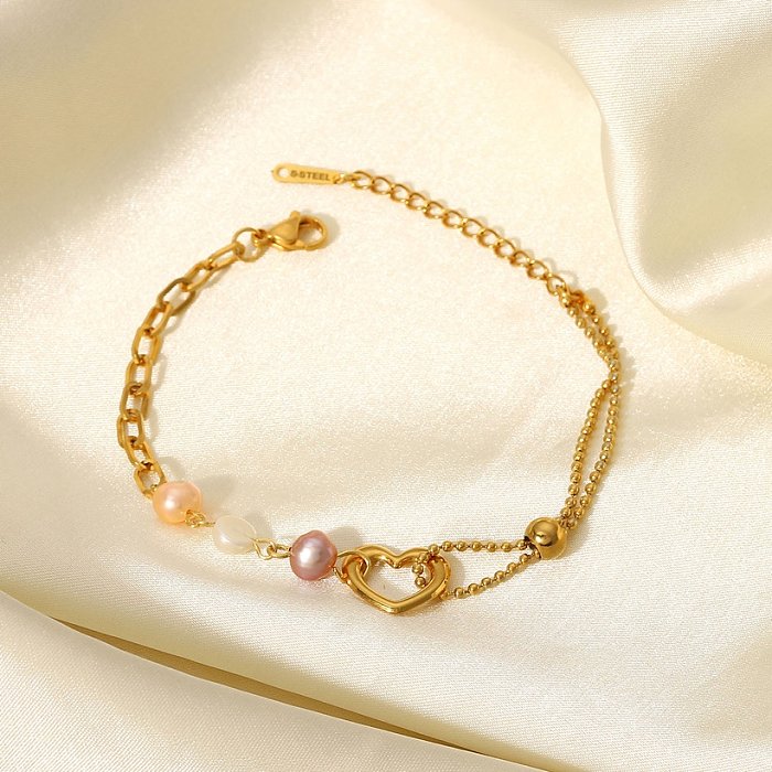 Bracelet de perle de coeur d'acier inoxydable de perle de couleur géométrique de mode
