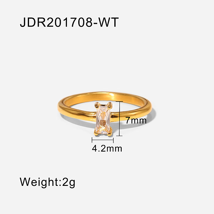stainless steel fashion gold white rectangular zircon exquisite ring