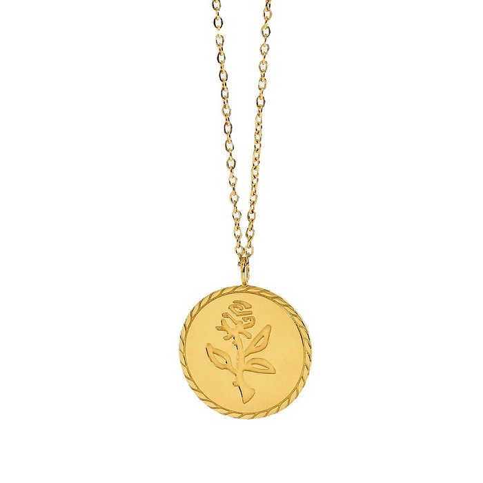 collier en acier inoxydable pendentif médaille ronde romantique rose