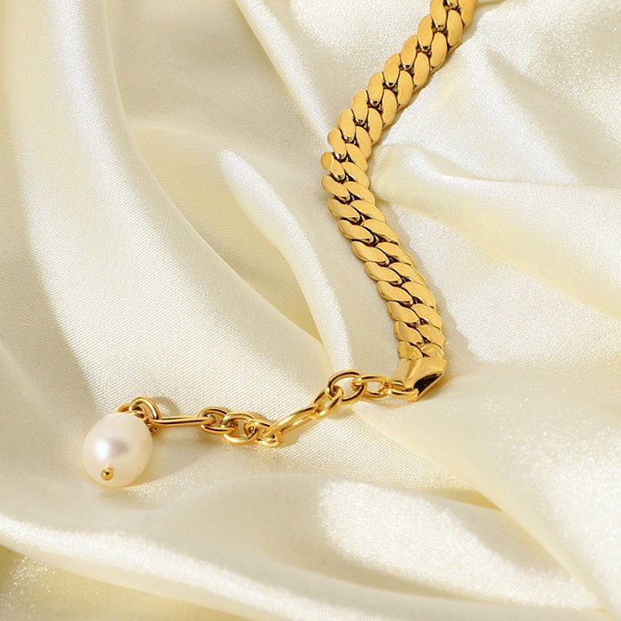 18K Simple Pearl Stainless Steel Punk Thick Chain Bracelet Wholesale jewelry