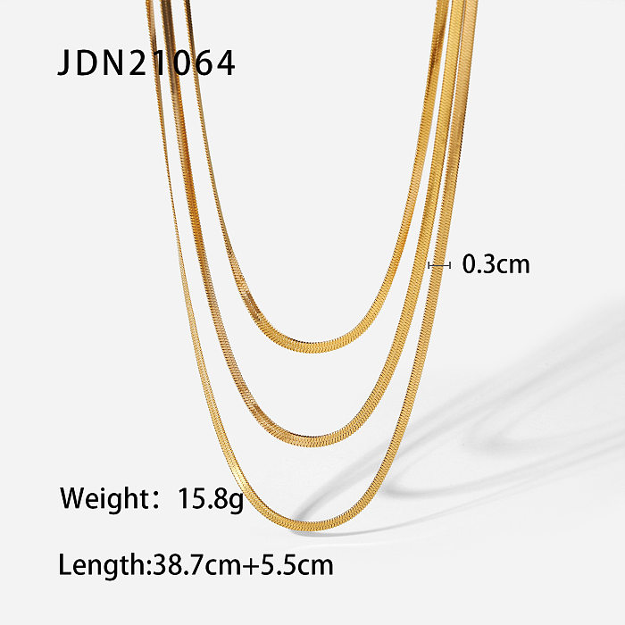 Novo colar de três camadas de aço inoxidável com corrente de cobra de 18 mm banhado a ouro 3K