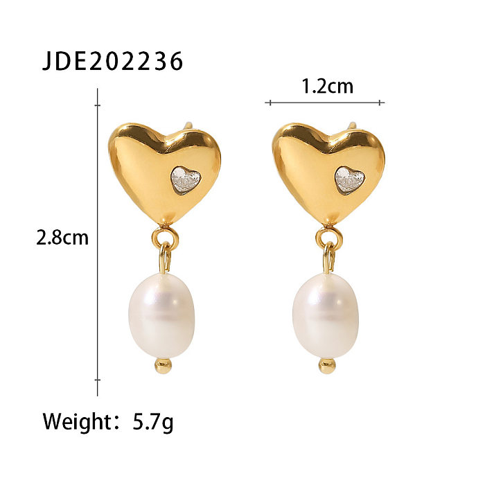 Fashion Heart Shape Stainless Steel Earrings Inlay Artificial Pearls Zircon Stainless Steel Earrings