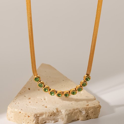 Runde Halskette aus Edelstahl im Vintage-Stil, mit Zirkon-Edelstahl-Halsketten