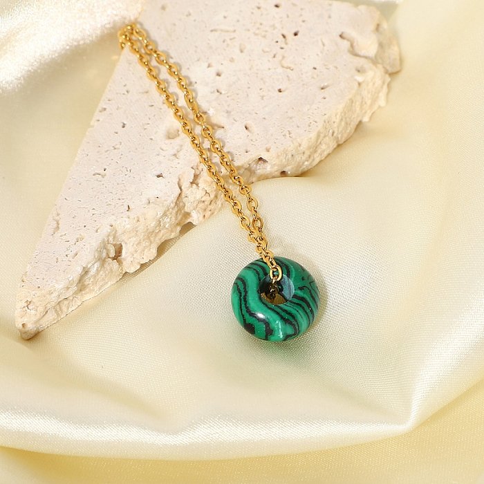 wholesale jewelry green malachite round pendant stainless steel necklace jewelry