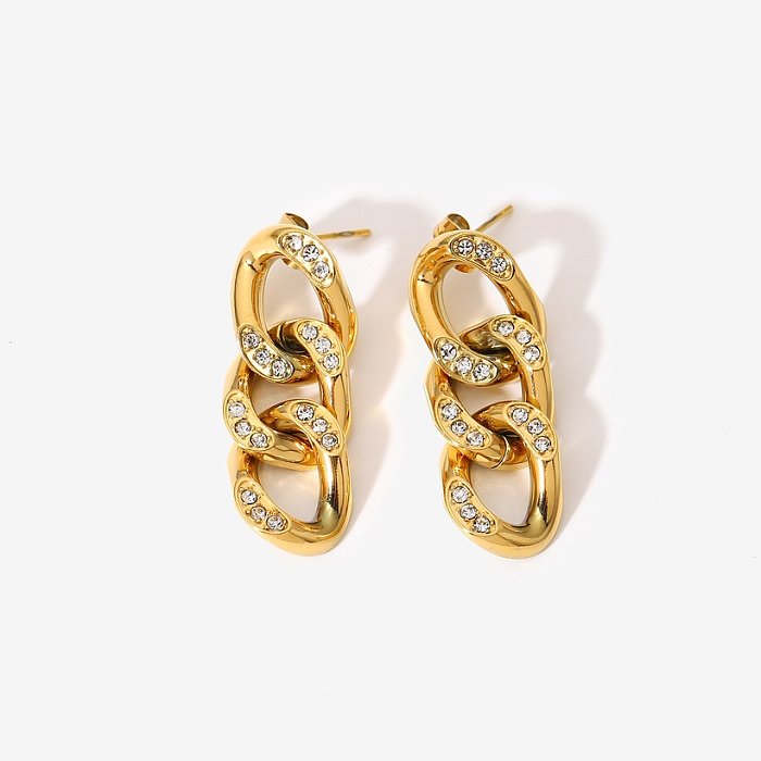 pendientes de personalidad nueva moda de acero inoxidable chapado en oro de 18 quilates pendientes de cadena de diamantes joyería de moda