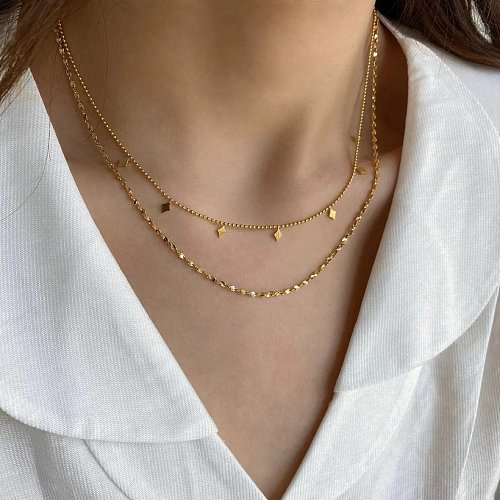 Fashion Geometric Stainless Steel Layered Necklaces Gold Plated Stainless Steel Necklaces