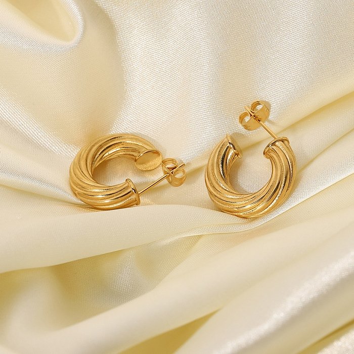 Brincos torcidos de aço inoxidável banhados a ouro 18k moda joalheria atacado de joias