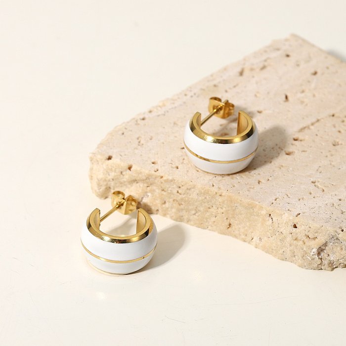 Mini pendientes de gota de aceite blanco de doble capa de acero inoxidable de oro de 14K de nueva moda