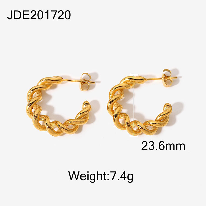 18K vergoldete Creolen Schmuck Doubleline Crosswound Twisted Geometrisch Cförmige Ohrringe Edelstahlohrringe